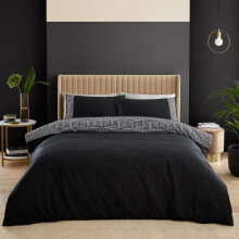 (King, Black) Catherine Lansfield Duvet Cover Bedding Bed Set Artemis Greek Key Black