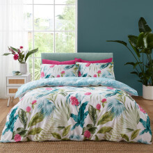 (King, White) Catherine Lansfield Duvet Cover Set Bedding Bed Set Aruba Floral White 3 Sizes