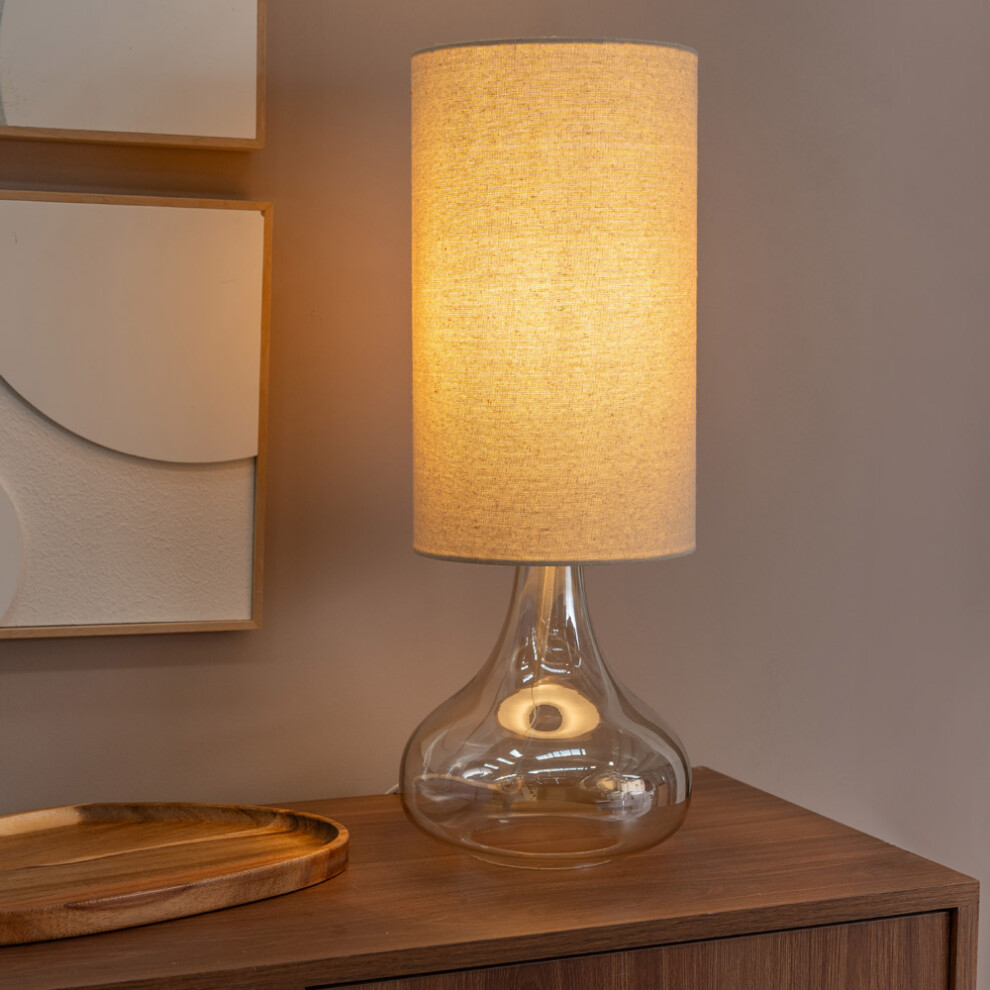 ValueLights Sylvie Natural Tall Shade Amber Glass Teardrop Table Lamp