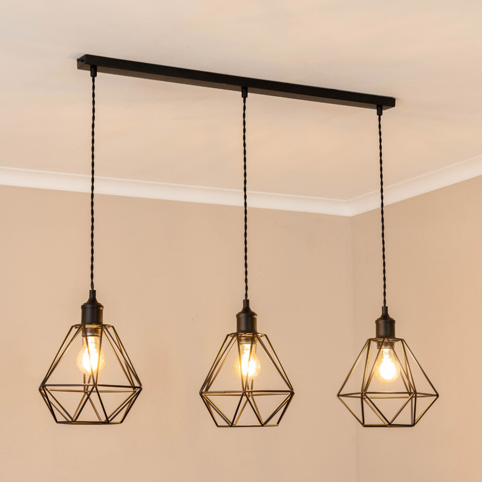ValueLights Diablo Shade 3 Drop Bar Matte Black Diner Ceiling Light