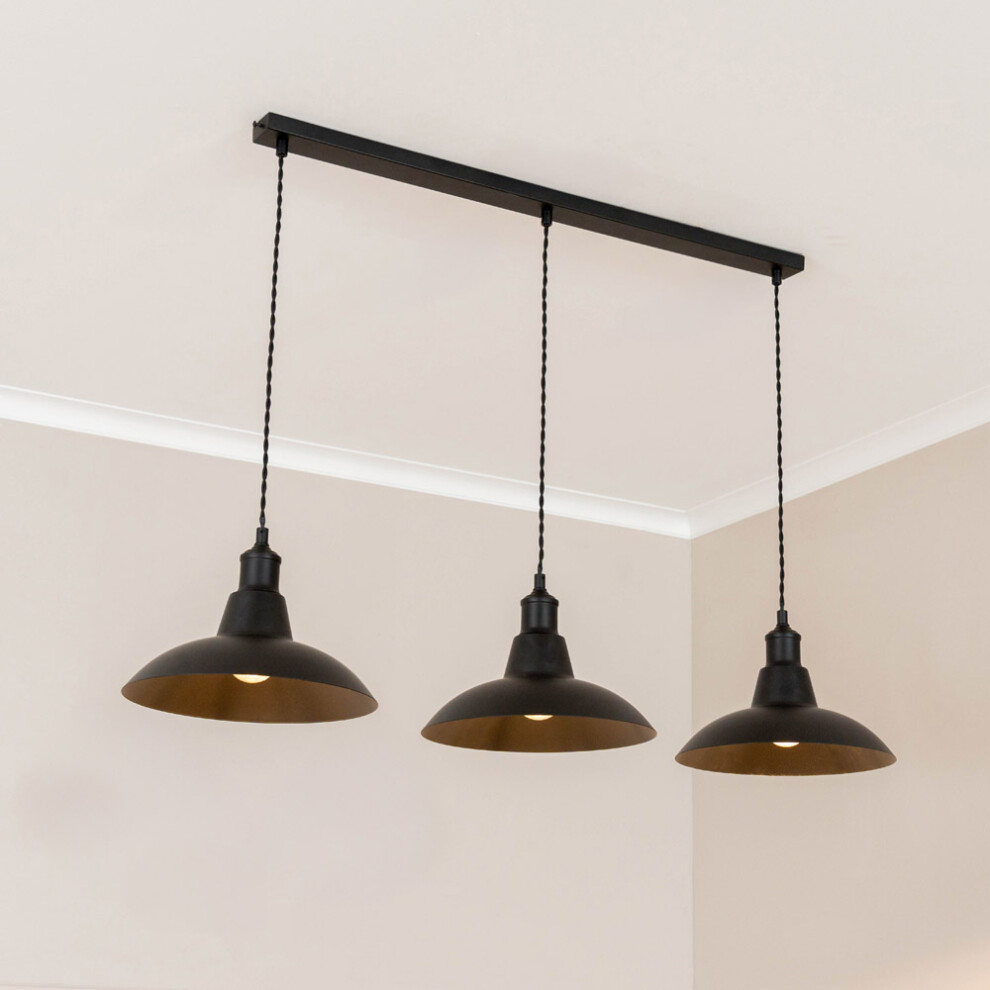 ValueLights Civic Matte Black 3 Drop Bar Black Diner Ceiling Light