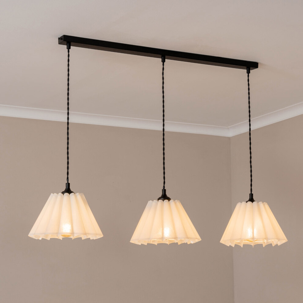ValueLights Lauren White Pleated Shade 3 Bar Black Diner Ceiling Light