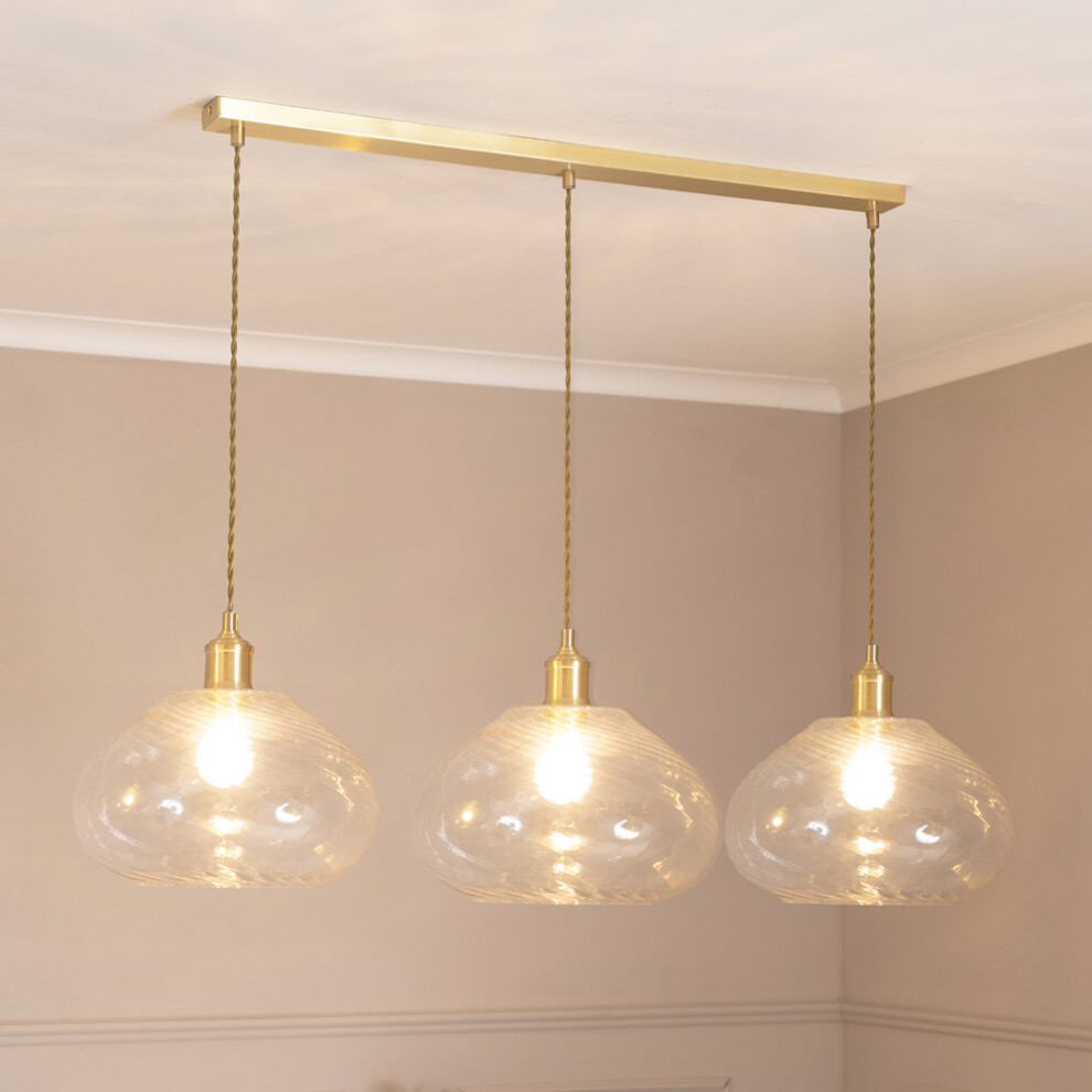 ValueLights Corinne Glass 3 Drop Brushed Gold Diner Light