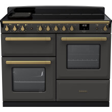 Rangemaster Estel Deluxe ESDLO110EIPSLT/AB1 110cm Electric Range Cooker with Induction Hob – Slate / Antique Brass – A Rated