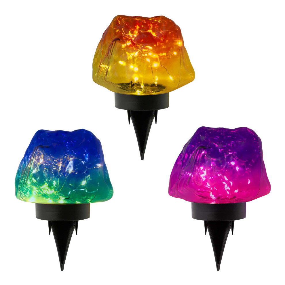 GardenKraft 11339 Set of 3 Colour Changing Stone Lights / Energy Efficient Micro LEDs / Indoors & Outdoors / Includes Secure Ground Stake