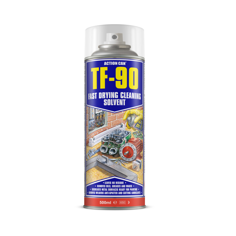 Action Can Tf-90 Fast Drying Cleaning Solvent Degreaser Spray Aerosol 500Ml 5012117322222