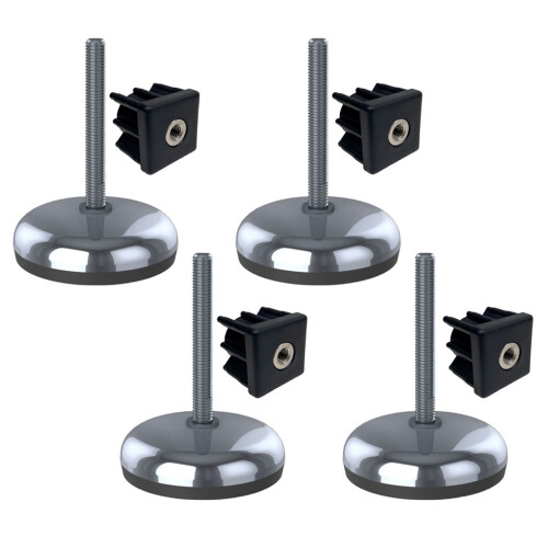 Rostfreier Fu M12x100 100mm Basis mit Gummipuffer + Einsatz 30x30x1.5mm - Set von 4