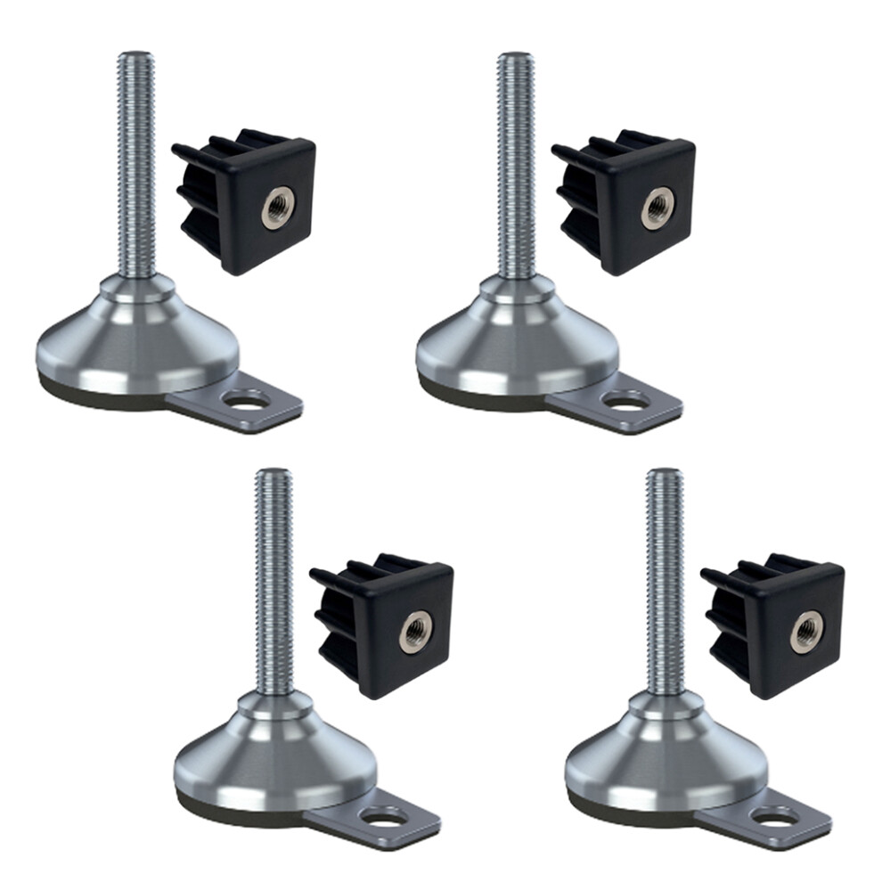 Stainless Foot M12x70 65Mm Base, Pad & Fixing Hole+Insert 30X30x1.5mm-Set Of 4 5056116817044