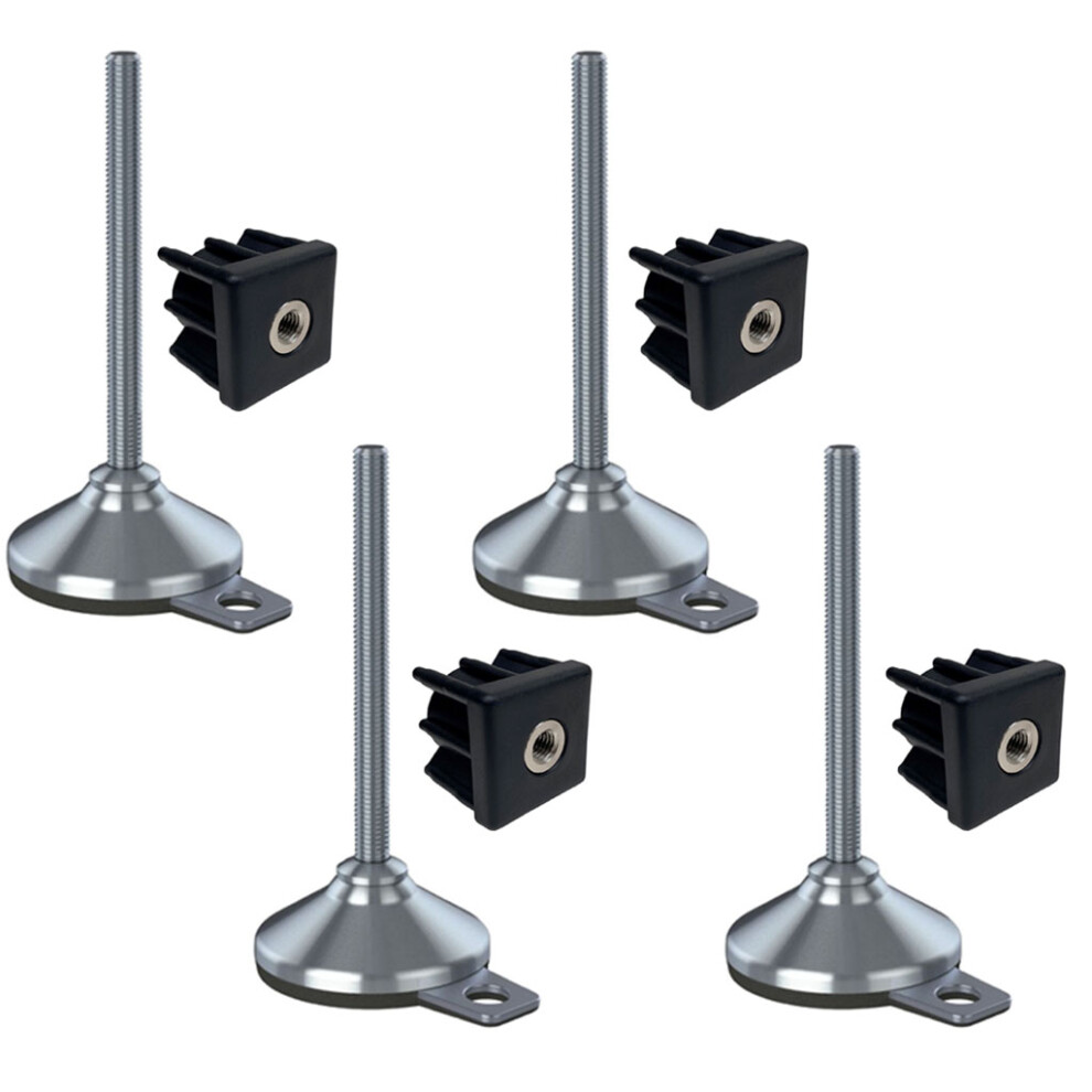 Stainless Foot M16x150 80Mm Base, Pad & Fixing Hole + Insert 40X40x2mm-Set Of 4 5056116817150