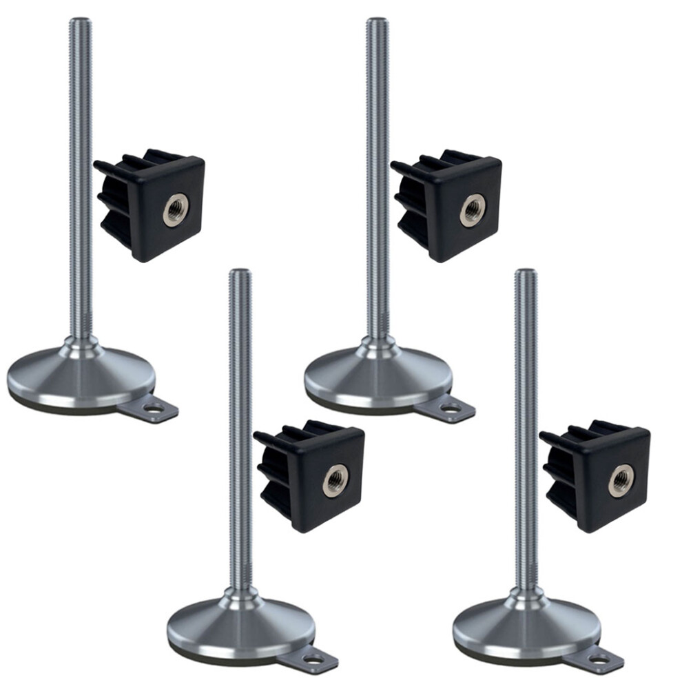 Stainless Foot M16x230 105Mm Base, Pad & Fixing Hole+Inserts 50X50x2mm-Set Of 4 5060462568833