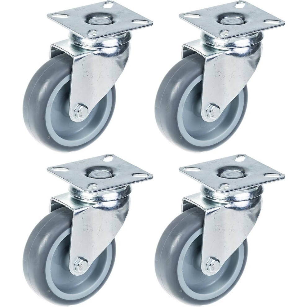 75Mm 3" Castor Grey Rubber Tyre, Swivel, 240Kg Capacity, Set Of 4 5056116820235