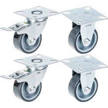 50mm 2" castor grey rubber tyre, brake & fixed, 160kg capacity, set of 4
