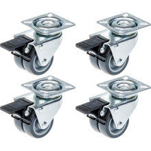 50mm 2" Doppellaufrolle grau Gummi mit Bremse 280kg Kapazität, 4er Set