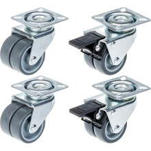 50mm 2" Zwillingsrollen, grau, Gummi, drehbar und gebremst, 280kg Kapazität, 4er Set