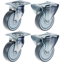 100mm 4" Rolle grau gummibereift drehbar & feststehend stark 440kg Kapazität, 4er Set