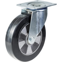 Rueda giratoria de 152 mm con goma elástica negra sobre rueda central de aluminio