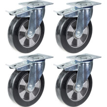 Ruedas giratorias de caucho negro de 152 mm y 6" con freno, gran capacidad 1320 kg, juego de 4
