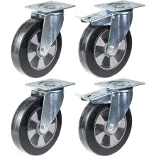 Ruedas de 152 mm y 6" de caucho negro, giratorias y con freno, gran capacidad 1320 kg, juego de 4
