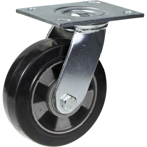 Parnells Roda giratória de 152 mm com borracha elástica preta sobre roda central de alumínio