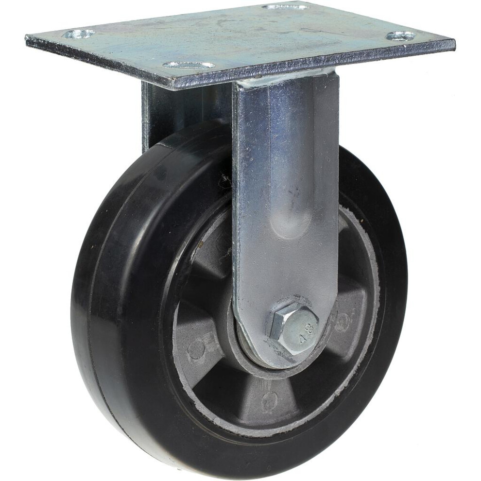 152Mm Fixed Castor With Black Elastic Rubber On Aluminium Centre Wheel 5056116827876