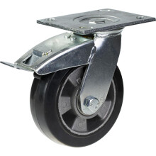 Rueda giratoria/freno de 152 mm con goma elástica negra sobre rueda central de aluminio