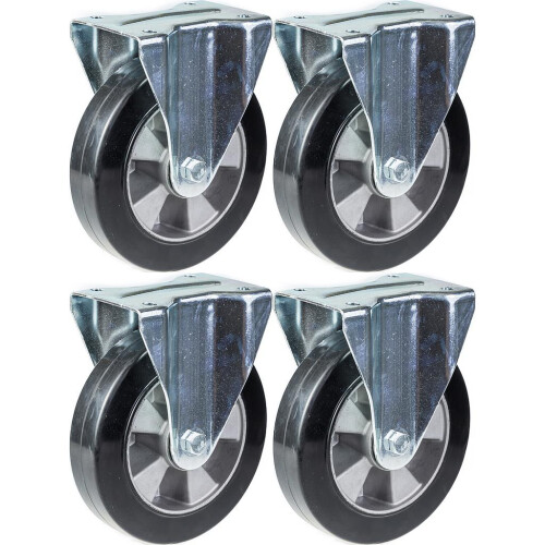 Parnells 152 mm 6" caoutchouc noir fixé solide capacité 1320 kg, ensemble de 4