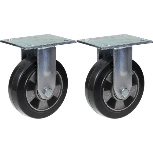 Parnells 152mm 6" castor black rubber fixed strong 660kg capacity, set of 2