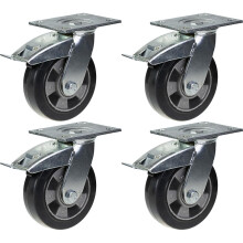 152mm 6" rodízio de borracha preta giratória com travão forte capacidade 1320kg, conjunto de 4
