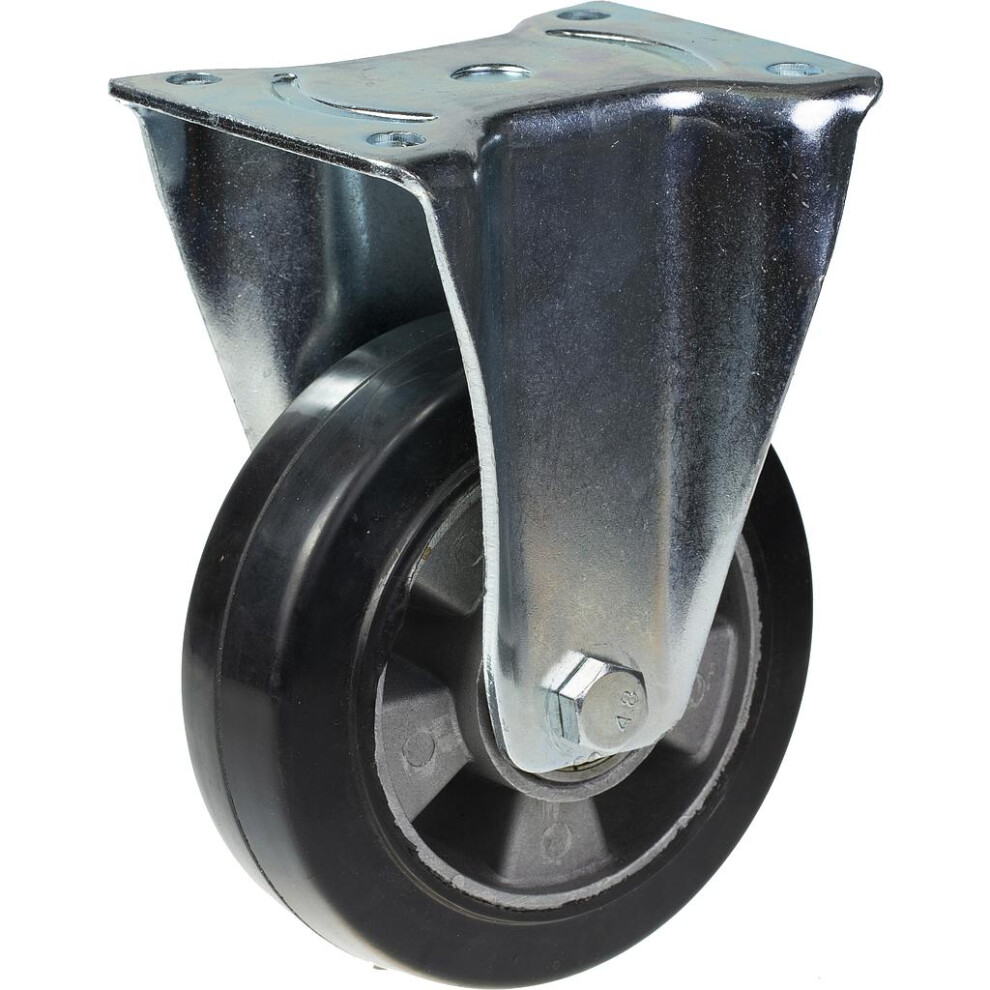 152Mm Fixed Castor With Black Elastic Rubber On Aluminium Centre Wheel 5056116828118