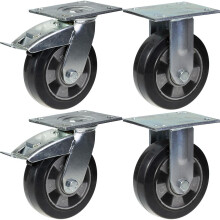 Ruedas de 152 mm y 6" con freno de goma negro y capacidad fija de 1320 kg, juego de 4