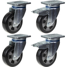 Ruedas de 152 mm y 6" de caucho negro, giratorias y con freno, gran capacidad 1320 kg, juego de 4