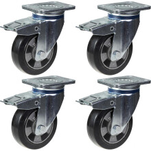 Ruedas giratorias de caucho negro de 152 mm y 6" con freno, gran capacidad 1320 kg, juego de 4