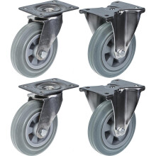 160mm 6" Edelstahlrollen grau Gummi, drehbar & fest, 540kg, 4er Set