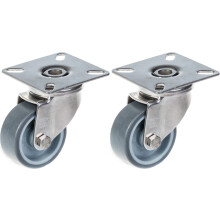 Roulette pivotante 50 mm (2") en acier inoxydable, caoutchouc gris, 80 kg (jeu de 2)