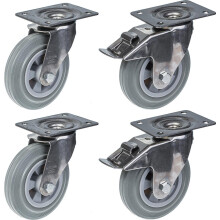 160mm 6" Edelstahlrollen grau Gummi, drehbar & gebremst, 540kg, 4er Set