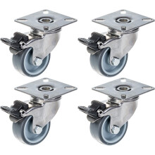 Ruedas de acero inoxidable de 50 mm y 2", de goma gris, giratorias con freno, 160 kg, juego de 4