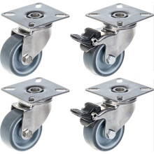 Ruedas de acero inoxidable de 50 mm y 2" de goma gris, giratorias y con freno, 160 kg, juego de 4