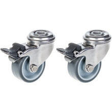 Ruedas de acero inoxidable de 50 mm y 2", de goma gris, giratorias con freno, 80 kg, juego de 2
