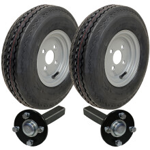 Set of 2 - 4.00x8 4ply P811Trailer Wheel 4/100mm & Hub & Stub axle 4/100 M12 whe