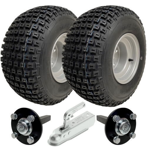 Parnells 18x9.50-8 ATV Quad Trailer Kit Knobby Wheels Hub & Stub Axles Engate 204kg de carga