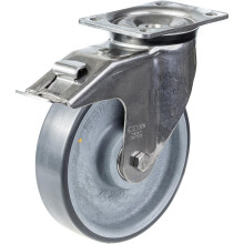 Rueda giratoria/freno de acero inoxidable de 200 mm con ter conductor eléctrico gris
