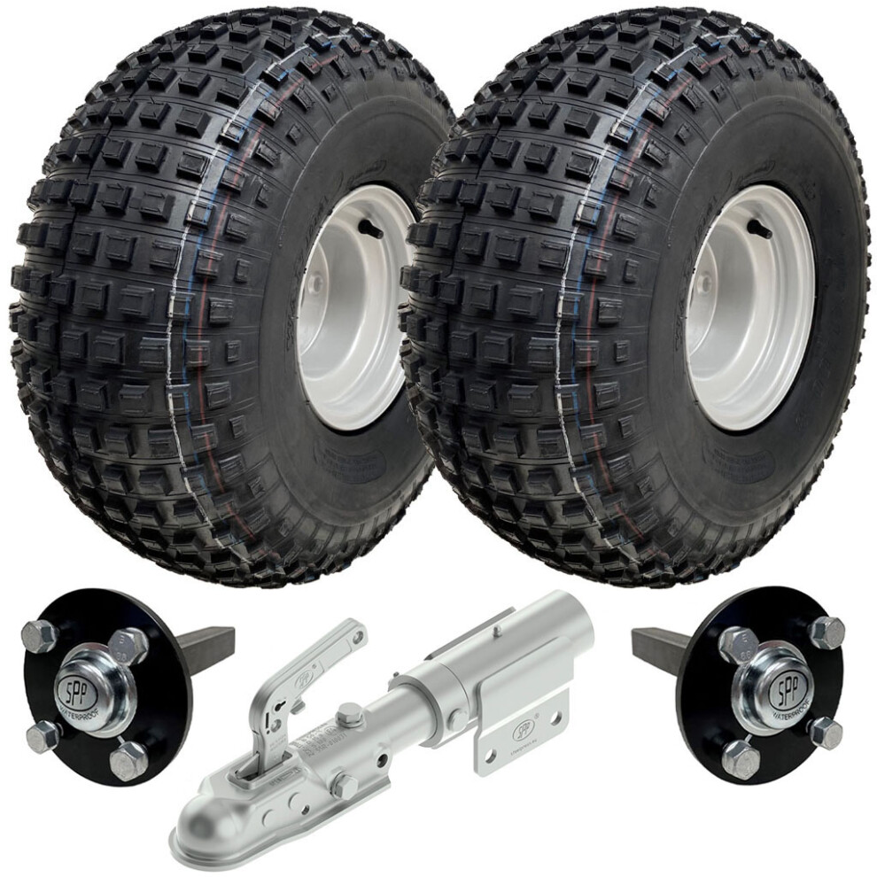 Parnells - Kit Rimorchio Atv - 2 Ruote E Pneumatici, 22X11.00-8 + Mozzo 4Xm12 100 Pcd E Mozzo 35X35 Mm + Attacco Girevole - 4 Strati P323 Wanda, 310 Kg - Per Rimorchi Atv, Quad, Tosaerba-image