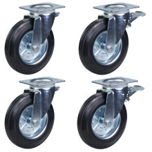 200mm 8" Gummiräder Abfallbehälterrollen, schwenkbar & schwenkbar/gebremst - Satz mit 4 Rollen
