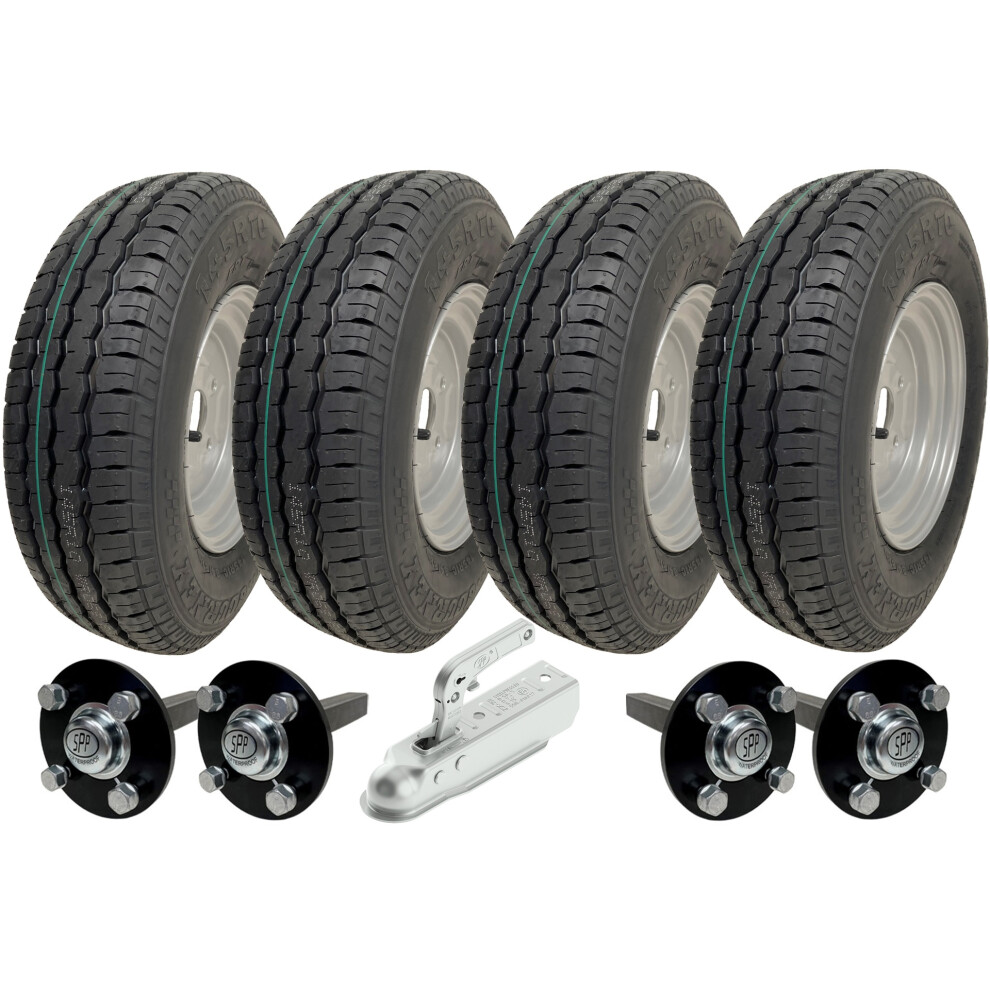 145R10 Twin Axle Trailer Kit High Speed Road Legal Wheels Hub & Stub Axles Hitch 5056116805843