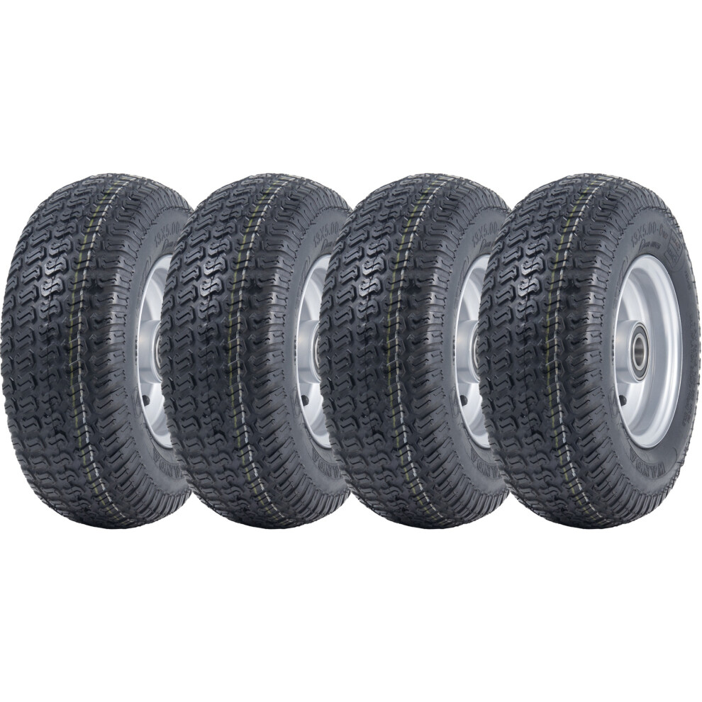 Parnells 13X5.00-6 Grass Lawnmower Tyres & Rims Wanda P332- 25Mm 6205 Bearings (Set Of 4) Silver