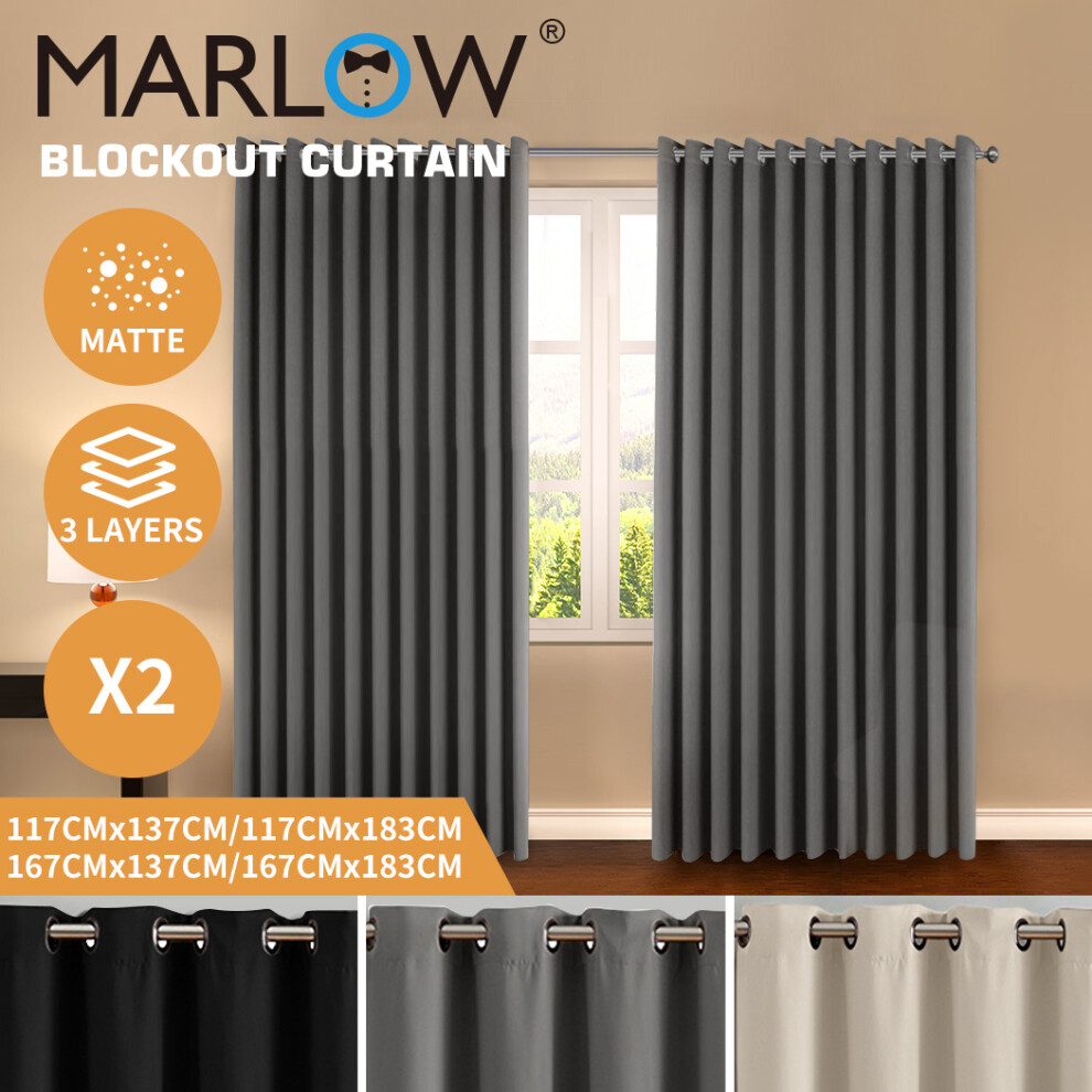 Marlow Grey (, 167X183cm) Blockout Curtains Blackout Window Curtain Draperies Pair Eyelet Bedroom Decor
