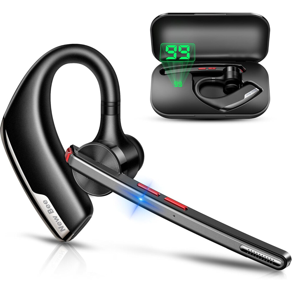 Black (Black) Handsfree With Dual Enc Mic Mute, Single Headset Wireless Earpiece 24 Hrs Talk 180 Days Standby For Driving/Business/Office With Android Ios L Large