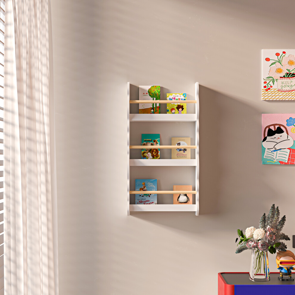 (White) Kids Bookcase Wall Shelf 3 Tier Children's Storage-image-OPC-PG8SST7-NEW