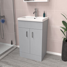 Nes Home Matte Grey 500mm Floor Standing Vanity Unit & White Basin Flat Pack