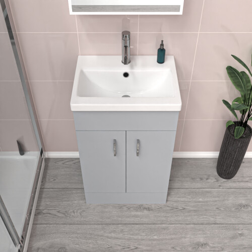 NES Home Nes Home Matte Grey 500mm Floor Standing Vanity Unit & White Basin Flat Pack 2